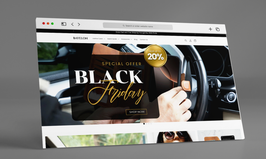 Shopify-E-Commerce-Plattform für Modeprodukte, mit modernem UI-Design, klarer Struktur und starker digitaler Markenpräsenz.