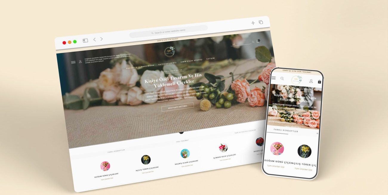 Aidia Flowers Design präsentiert handgefertigte Blumenarrangements in einem stilvollen und liebevoll gestalteten Shopify-Shop. Ästhetische Produktdarstellungen, klare Nutzerführung und eine warme Markenatmosphäre schaffen ein besonderes, inspirierendes Einkaufserlebnis.