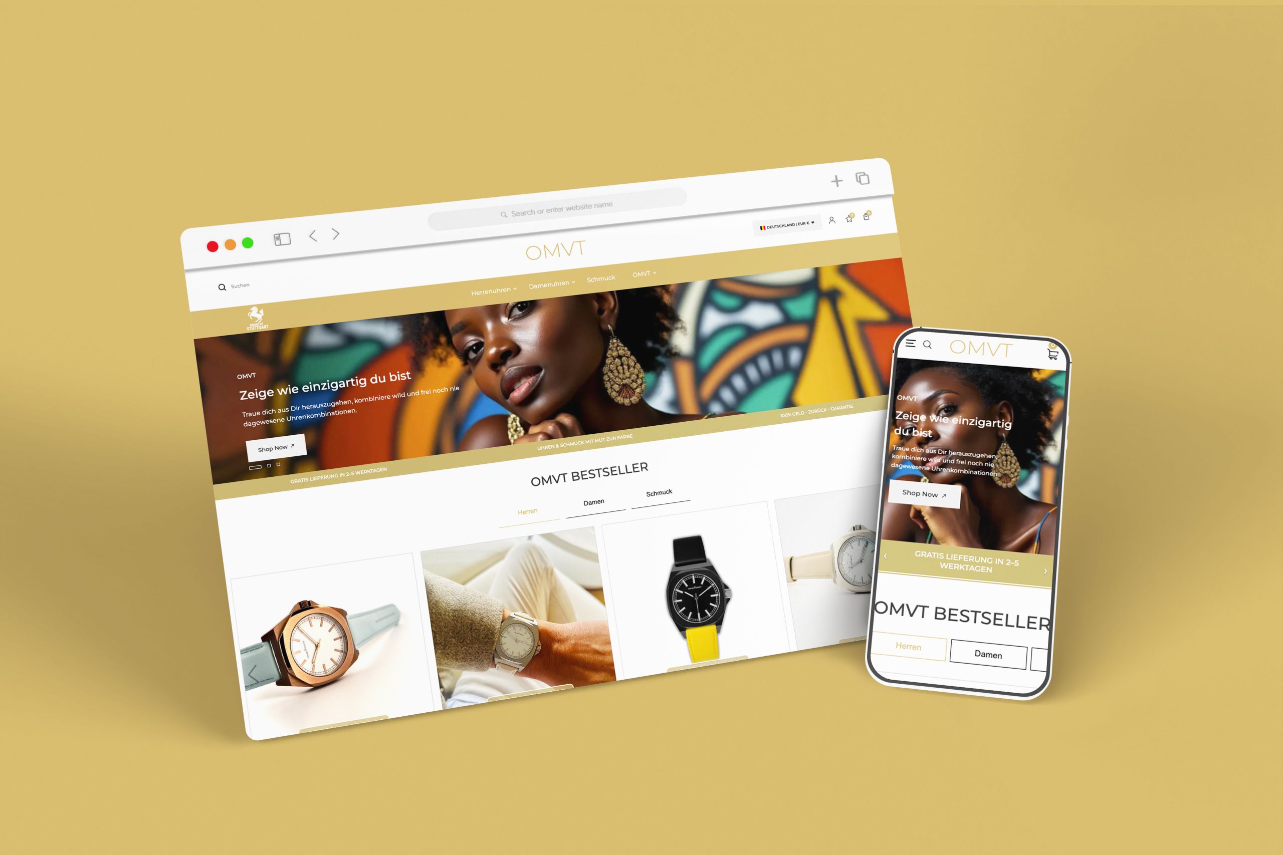 Ommovement präsentiert hochwertige Armbanduhren in einem modernen und ästhetisch gestalteten Shopify-Shop. Klare Produktdarstellungen, elegante Visuals und eine intuitive Nutzerführung schaffen ein stilvolles und professionelles Einkaufserlebnis.